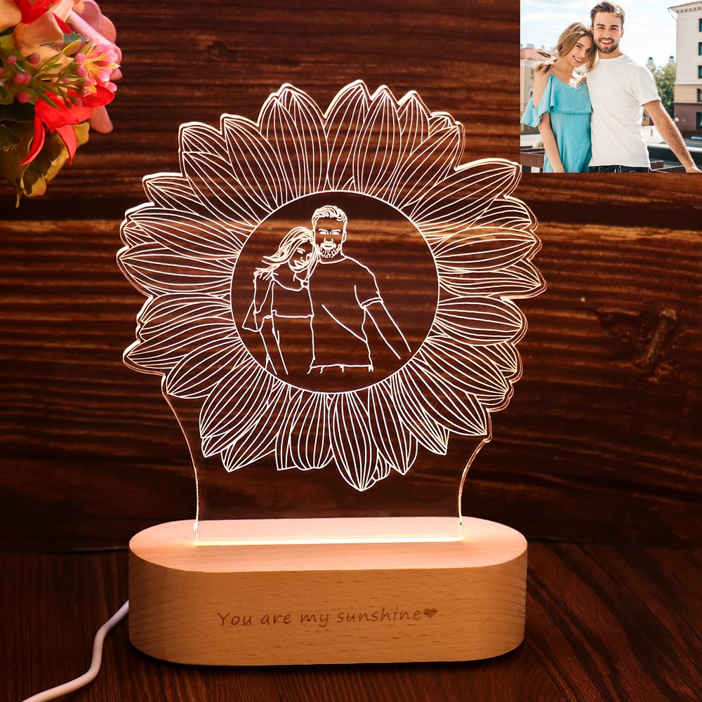 Lampada 3D personalizzata con illusione di girasole in acrilico