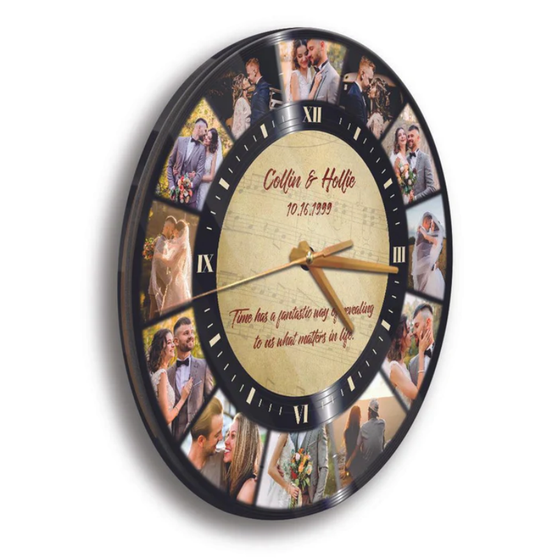 Orologio da parete quadrato con foto incisa in legno personalizzato